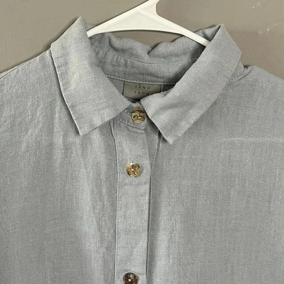 Sand Snow 100% Stonewashed Linen Long Sleeve Shirt Blue L/XL Seashell Buttons - Picture 7 of 14